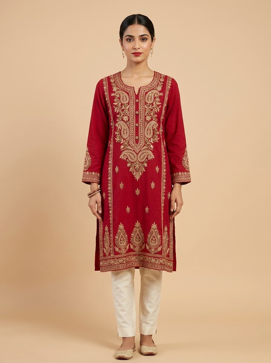 AI-generated studio catalog photo of the garment worn by a model